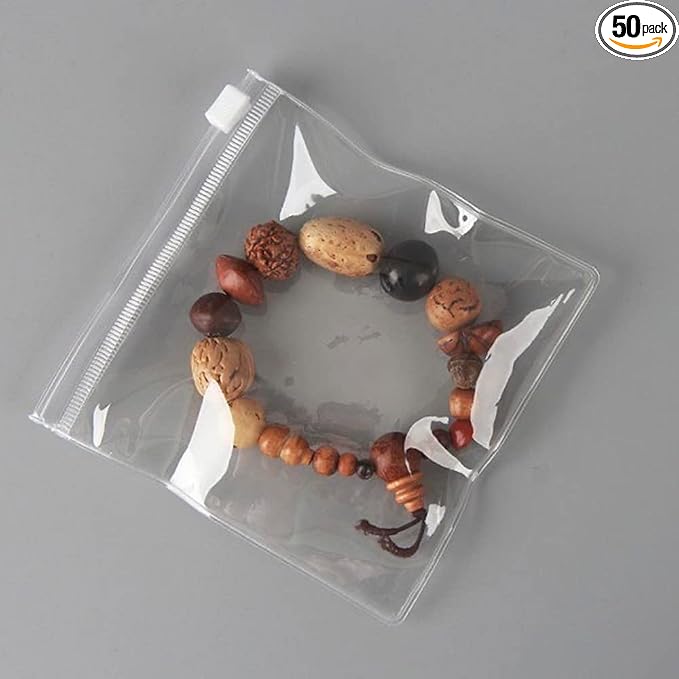 HSLFUAI 50PCS Clear Jewelry Bag, Self Sealing PVC Packaging Zipper Lock Bag, Jewelry Organizer, Small Items Organizer, Resealable Packaging or Storage(11 * 11cm 4.33 * 4.33 inch) by Homestorageforyouandi