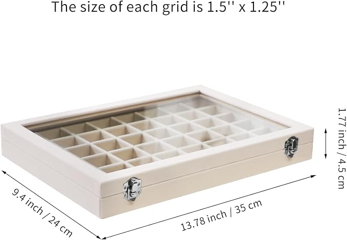 Stratalife Jewelry Organizer 48 Grid Jewelry Trays with Dust-proof Lid Velvet Earring Organizer Ring Holder Accessories Box Necklaces Earrings Storage for Women Drawers Cream - Image 3