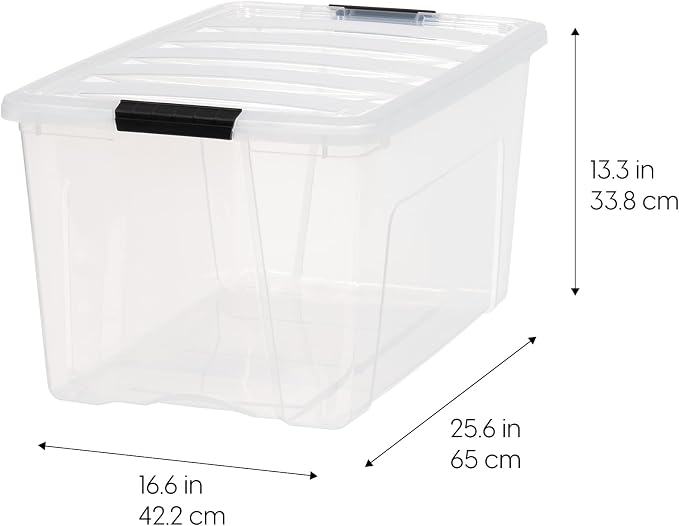 IRIS USA 2-Pack Storage Bins with Lids, 72 Quart, Made in USA Stackable See-Through Organizing Solution Latches Durable Nestable Containers Secure Pull Handle, BPA-Free Plastic - Image 2