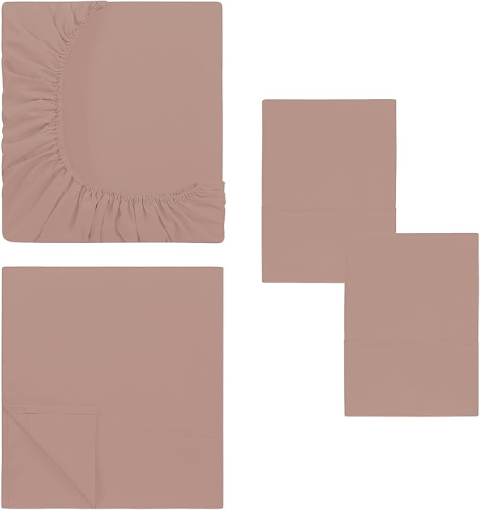 Modern Threads Soft Microfiber Solid Sheets - Luxurious Microfiber Bed Sheets - Includes Flat Sheet, Fitted Sheet with Deep Pockets, & Pillowcases Rose California King