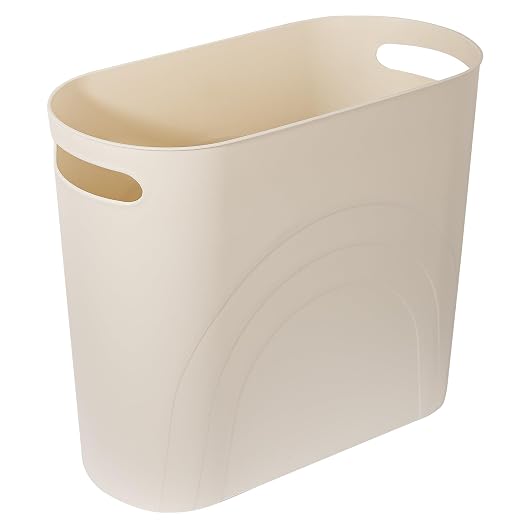 rejomiik Small Trash Can, 3.5 Gallon Slim Garbage Can Plastic Waste Basket with Handles Container Bin for Narrow Spaces Bathroom, Bedroom, Kitchen, Office at Home, Cream by rejomiik
