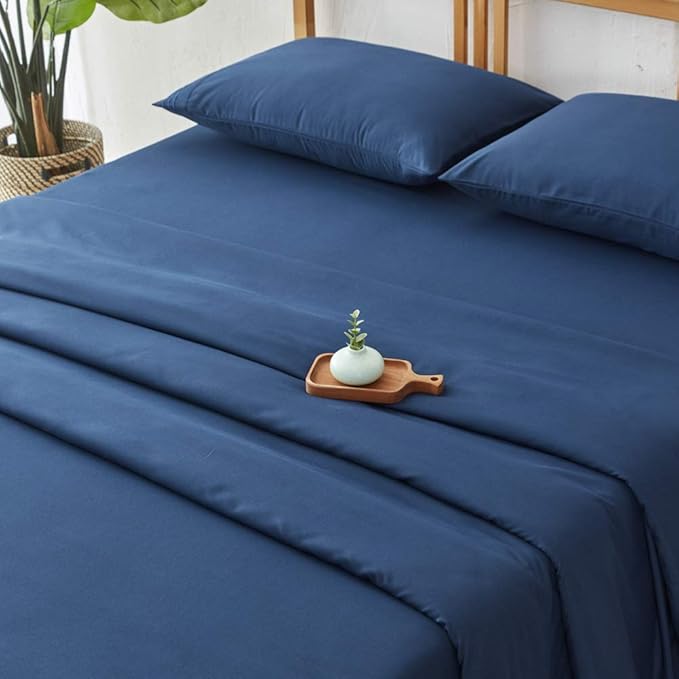SONORO KATE Bed Sheet Set Super Soft Microfiber 1800 Thread Count Luxury Egyptian Sheets 16-Inch Deep Pocket Wrinkle and Hypoallergenic-4 Piece(Full, Navy Blue)