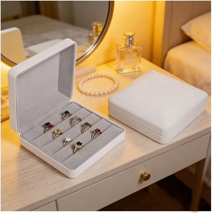 Small Ring Organizer Box, Portable Jewelry Rings Display Collector Case, Jewelry Ring Tray holder Showcase. Modern Rings Storage Boxes Fit for Women, Girl for Travel (White) by sadkew