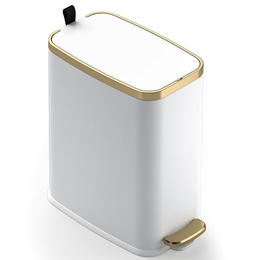 CEROELDA Small Bathroom Trash Can with Lid Soft Close-5L/1.3 Gal Stainless Steel Garbage Can-Step Pedal Wastebasket Slim Trash Bin for Office, Bedroom, Toilet, Live Room-White by WelcometoCEROELDA