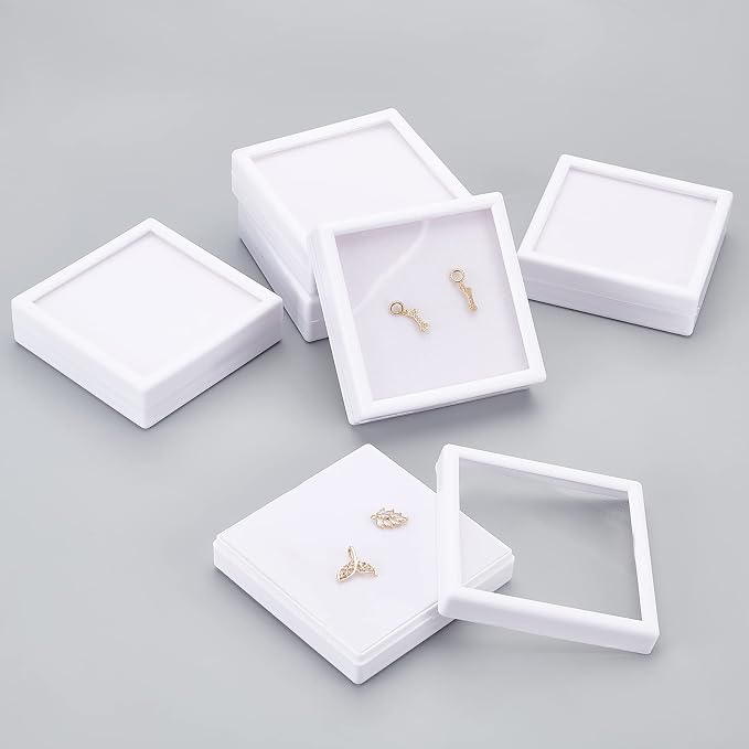 BENECREAT 6Pcs White Plastic Boxes with Sponge Inside Gift Boxes Clear Window Presentation 3.5"x3.5"x1" for Jewelry Birthday, Mother's Day Festival Gift Packing - Image 5