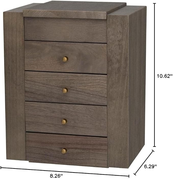 Meangood Jewelry Box Wood for Women, 5-Layer Large Organizer Box with Mirror & 4 Drawers for Rings, Earrings, Necklaces, Vintage Style, Weathered Grey - Image 8
