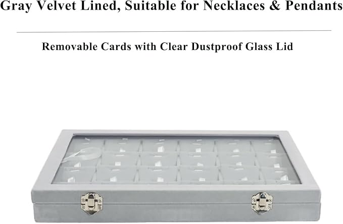 Jewelry Box Necklace Organizer Tray (Grey) Necklace Display Case for Storage Jewelry Display Stand 24 Slot Pendant Holder for Women - Image 10