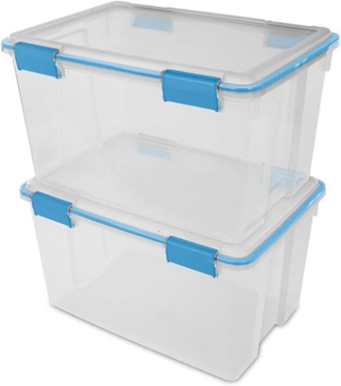 Sterilite 54 Qt Gasket Box, Stackable Storage Bin with Latching Lid and Tight Seal, Plastic Container to Organize Basement, Clear Base and Lid, 1-Pack - Image 2