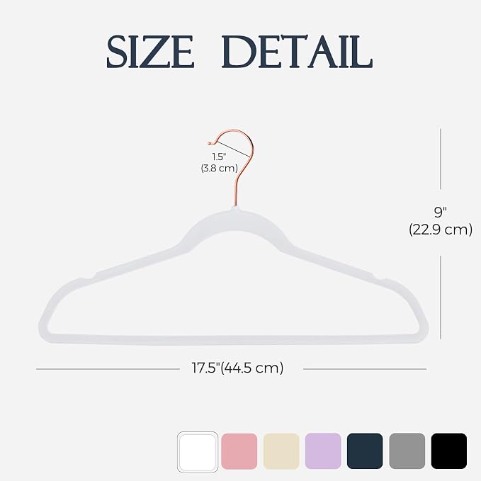 HOUSE DAY White Velvet Hangers 60 Pack, Premium Non-Slip Felt Clothes, Sturdy Heavy Duty Coat, Durable Hangers for Suits, Space Saving with No Hanger Mark, 360° Swivel Rotating Rose Gold Hook - Image 7
