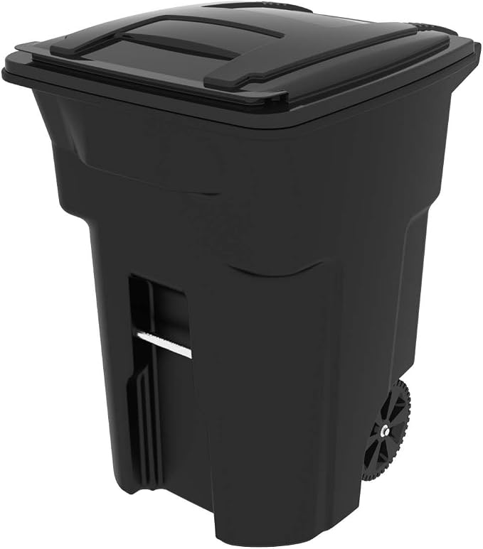 Toter 79296-R1200 96 Gallon Black Trash Can with Wheels and Attached Lid by TOTER