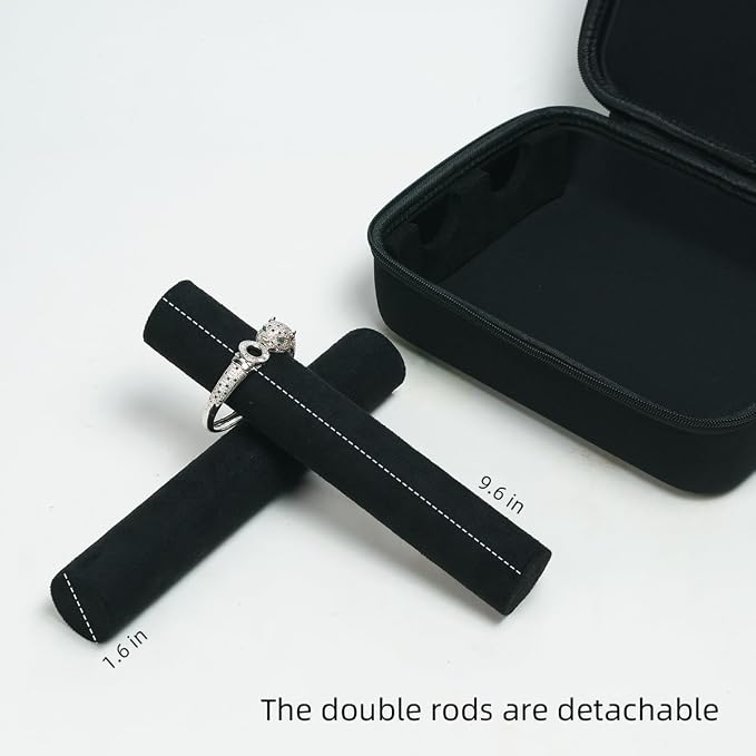 Portable Travel Jewelry Box Bracelet Display Holder with 2Rods for Watch Bangle Jewelry Organizer Storage Bag Women Men Black - Image 3