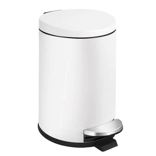 TIPGO Small Trash Can with Lid Soft Close, 4.5 Liters / 1.2 Gallon Bathroom Garbage Can, Mini Step Trash Bin, Stainless Steel Wastebasket for Bathroom, Bedroom, Office (White) by TIPGO
