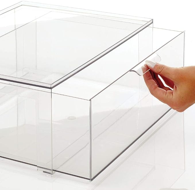 mDesign Plastic Stackable Closet Storage Organizer Bin Containers with Front Pull Drawer for Cabinet, Desk, Shelf, Cupboard, or Dresser Organization - Lumiere Collection - Clear - Image 5