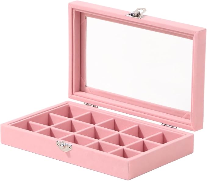Travel Jewelry Box,Small Jewelry Case,Rings Earrings Cufflinks Organizer for Girls (Pink, 15 Grids) - Image 3