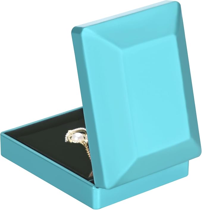 LED Light Pendant Necklace Gift Box, Velvet Jewelry Storage Display Case for Proposal Engagement Wedding Anniversary Birthday Valentine's Day (Blue Style 2) - Image 5