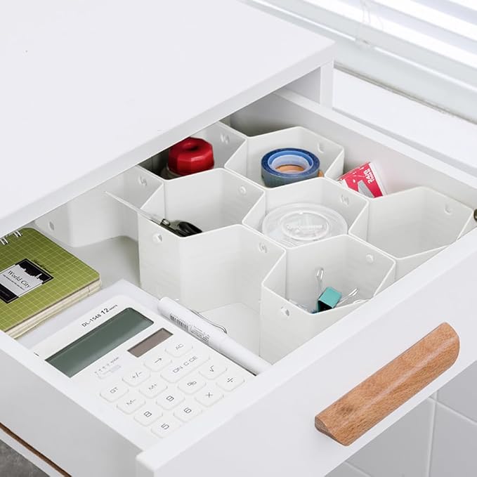 Poeland Drawer Divider Organizer Adjustable DIY Grid Honeycomb Drawer Divider for Underwear Belt Scarf Socks White - Image 4