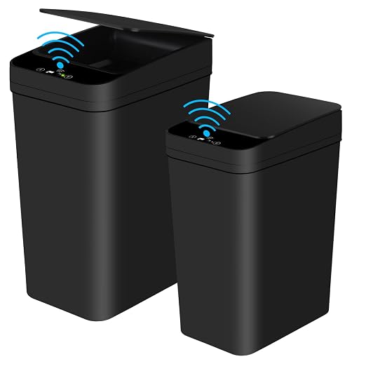 Anborry Bathroom Automatic Trash Can 2 Pack 2.2 Gal & 4 Gal Touchless Motion Sensor Small Garbage Can with Lid Smart Electric Narrow Garbage Bin for Bedroom Office Kitchen (Black) by Anborry