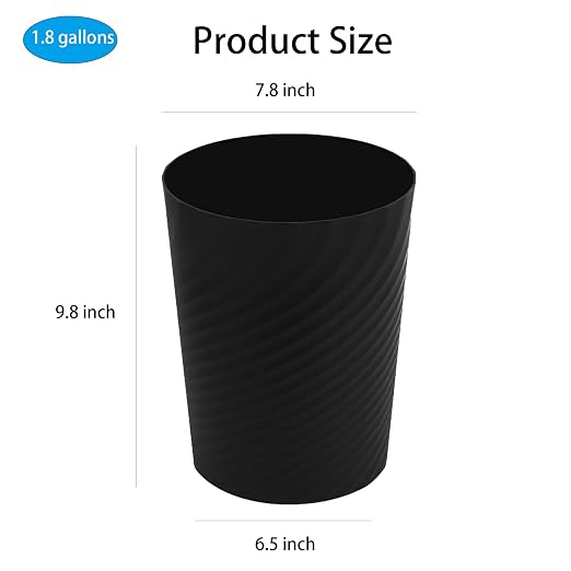 UUJOLY Plastic Small Trash Can Wastebasket, Garbage Container Basket for Bathrooms, Laundry Room, Kitchens, Offices, Kids Rooms, Dorms, (Black, 1.8 Gallon) - Image 7