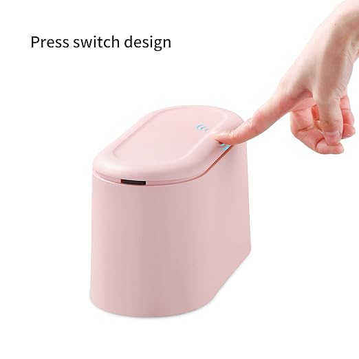 SUBEKYU 0.5 Gal Mini Countertop Trash Can with Lid for Desktop, Small Garbage Can for Office, Tiny Wastebasket,Pink - Image 4