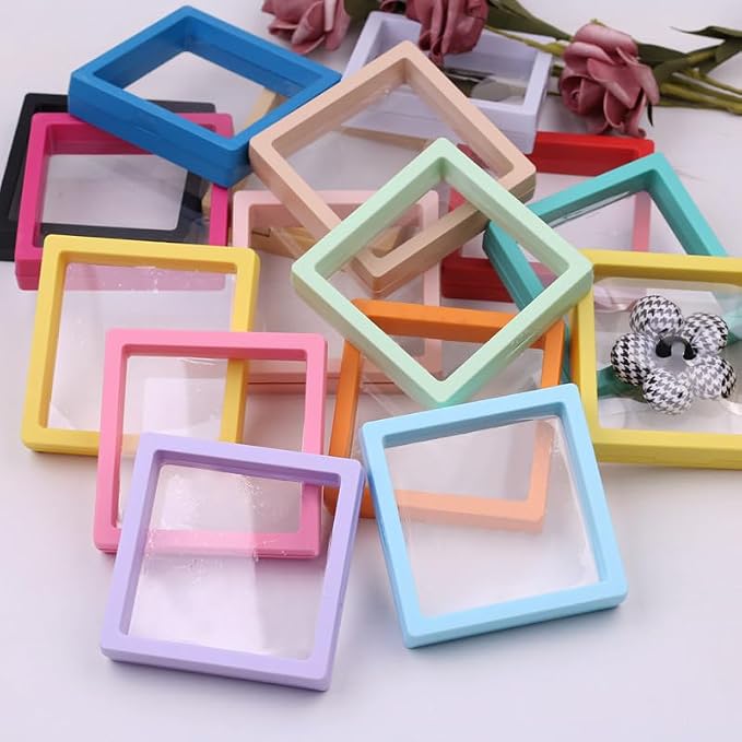 12PCS 3D Floating Frame Display Stand, Jewelry Box, Gift Box, Ornament Organizer, Small Travel Jewelry Box, PE Film Anti-Oxidation, Suspended Display Box Stackable (3.54*3.54，Type 7) - Image 4