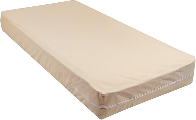 100% Natural Cotton Fleetwood Cotton Mattress Cover, Zips Around The Mattress (Beige, King)