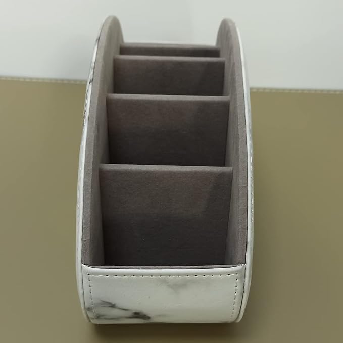Leather Remote Control Holder with 5 Compartments TV Remote Caddy Store Box,Desktop Organizer for Controller, Glasses and Media Player,Pen Storage (White) - Image 7