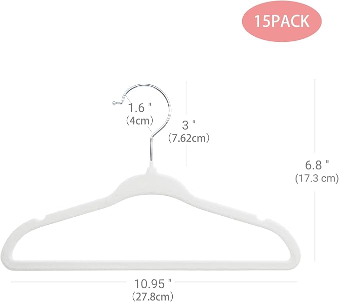 ManGotree Baby Velvet Clothes Hangers, 10.95'' Non-Slip Kids Hangers, Space Saving Hangers for Infant Toddler Children, 15 Pack (White) - Image 2