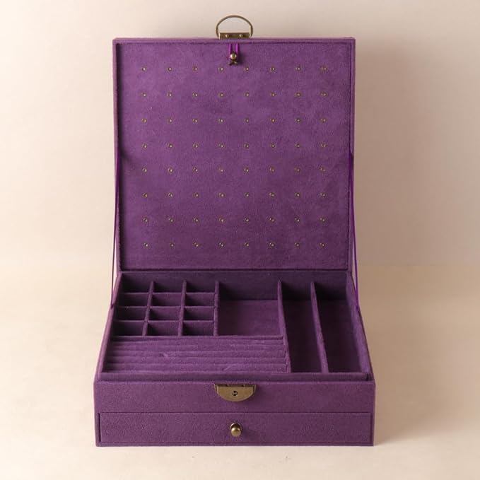 Women Jewelry Box Lockable 3 Layers Large Jewelry Organizer Storage Case for Earrings Necklaces Rings Bracelets,Green Display Jewel Holder (Purple) - Image 3
