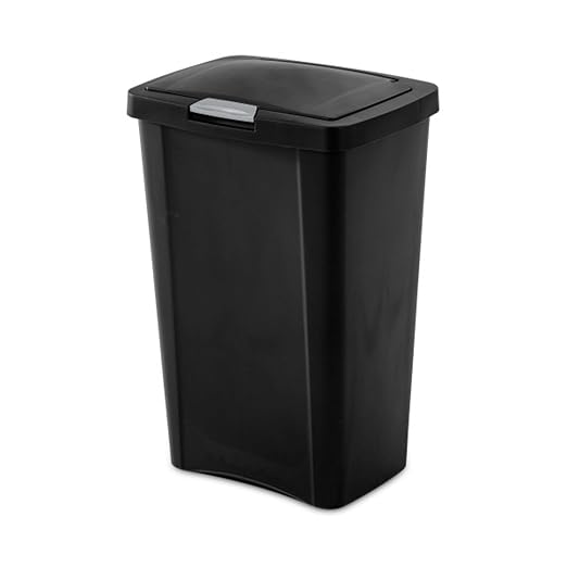 Sterilite 13 Gallon TouchTop Narrow Plastic Wastebasket with Secure Titanium Latch for Kitchen, Bathroom, and Office Use, Black (12 Pack) by Sterilite