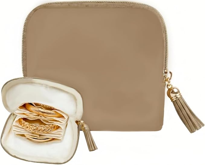 Mini Travel Jewelry Case, Small Jewelry Organizer, Jewelry Travel Case for Women, Portable Travel Jewelry Organizer Bag, Travel Jewelry Box – 5.3 × 5.1 inches (Sand Brown) by Unknown