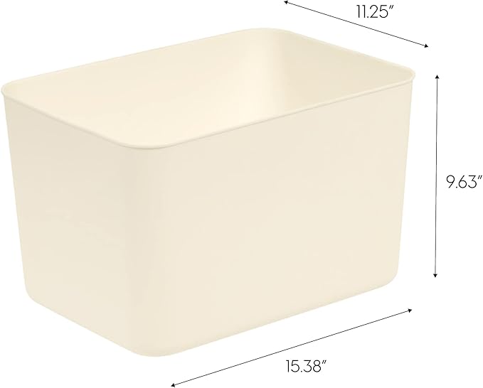 IRIS USA 24 Qt. Plastic Basket Storage Bins with Lids, Large, 4-Pack, Stackable Lidded Storage Organizer Bins for Kitchen, Bathroom and Bedroom, Off White