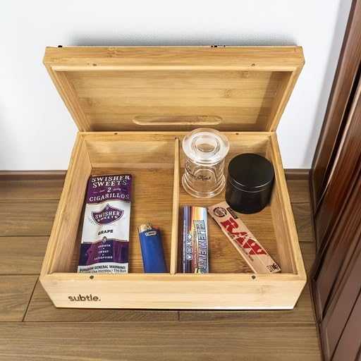 Subtle Rolling Tray Stash Box - Large Bamboo Box w/Ample Storage Space to Organize Herb Accessories - Comes with Convertible Rolling Tray Lid - (10" x 8" x 3.5") - Image 5