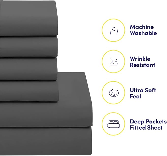 Queen Comforter Set with Sheets - 7-Piece Bedding Collection - 1 Comforter, 1 Fitted Sheet, 1 Flat, 4 Pillowcases - Deep Pocket - Soft & Breathable Premium Quality - Ideal for All Seasons, Gray