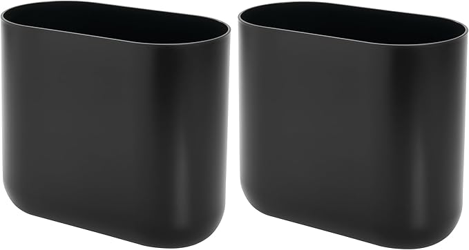 iDesign Small Slim Plastic Bathroom Trash Can, Garbage Can for Bedroom, Office, Desk, Dorm, 2-Pack, Black by iDesign