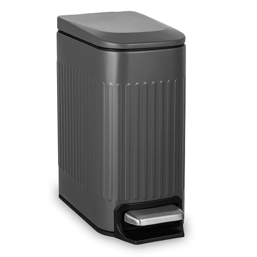 TrashAid Small 1.6 Gallon Stainless Steel Trash Can with Removable Inner Bucket, Grey, Hands Free Step Pedal Design by TrashAid