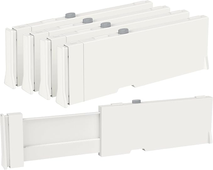 Vtopmart 4 Pack Drawer Dividers for Clothes, 4" High 11.3"-17" Adjustable Expandable Dresser Drawer Organizer, Plastic Drawers Separators for Dresser, Baby Clothes, Underwear, Kitchen & Office Storage by Vtopmart