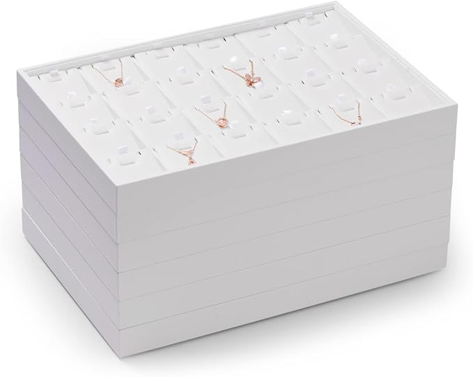Oirlv Premium White Leather Stackable Jewelry Tray Ring Holder Organizer Showcase Ring Earring Display - Image 9