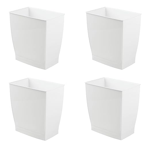 iDesign Small Plastic Bathroom Trash Can, Slim Rectangle Garbage Bin for Bedroom, Office, Dorm, 4-Pack, White by iDesign