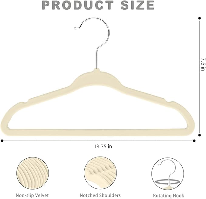 BAGAIL 50 Pack Kids Velvet Hangers 14 Inches Children's Clothes Hangers Non-Slip Baby Hangers for Infant/Toddler (Ivory) - Image 2
