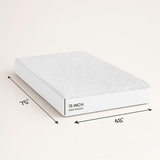 SGI bedding RV Bunk Mattress Protector 48"x75" Super Soft Waterproof and Breathable Terry Cotton Mattress Protector for RV Bunks and Truck Sleepers - Perfectly Fitted up to 15" Deep - White