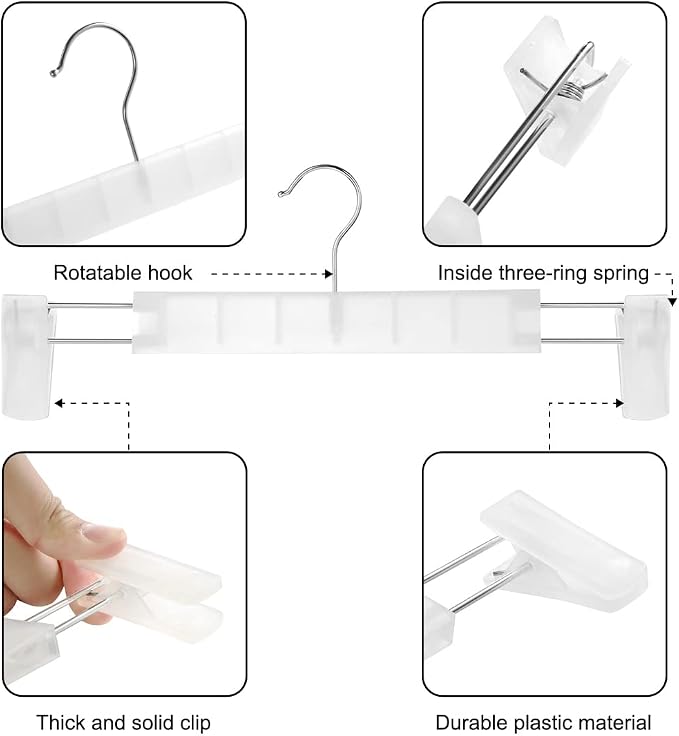 GUANJUNE Clothes Pants Hangers, Space-Saving Skirt Holders with 360 ° Swivel Hooks, Adjustable Clips, Trouser Hangers, Clothes Coat Garment Jeans Hangers (20 Pack, Transparent) - Image 2