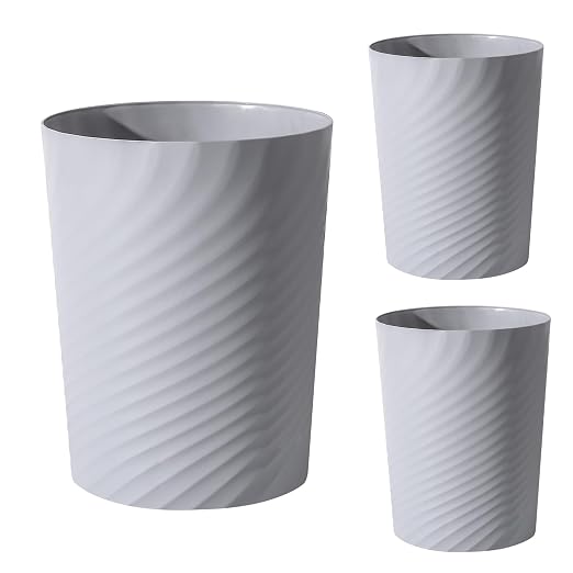 UUJOLY Plastic Small Trash Can Wastebasket, Garbage Container Basket for Bathrooms, Laundry Room, Kitchens, Offices, Kids Rooms, Dorms, 1.8 Gallon, Grey, 3 Pack by UUJOLY