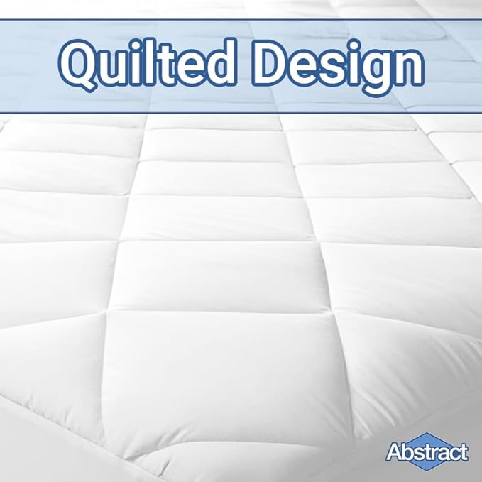 Abstract Mattress Pad - Quilted, Fitted Mattress Cover - Breathable Soft Cotton Cooling Mattress Protector for RV/Travel Trailer - Pillow Topper Bed Protector- 44x75, White