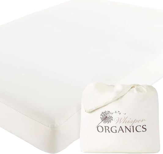 Whisper Organics, 100% Waterproof Mattress Protector - Pique Textured Weave, Breathable Soft & Durable - King Mattresses Cover - GOTS Certified Organic - White, 17" Deep Pocket, 78x82 Inch