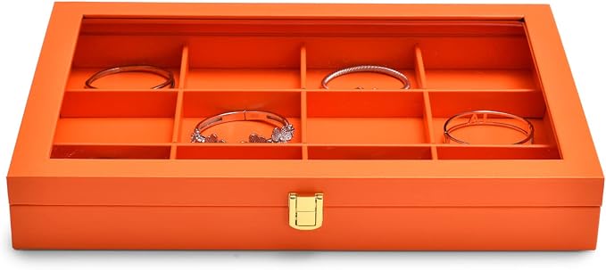 Oirlv Premium Leather Jewelry Organizer Tray with Acrylic Lid Bracelet Bangle Necklace Display Case Drawer Insert 12 Gird Jewelry Case - Image 3