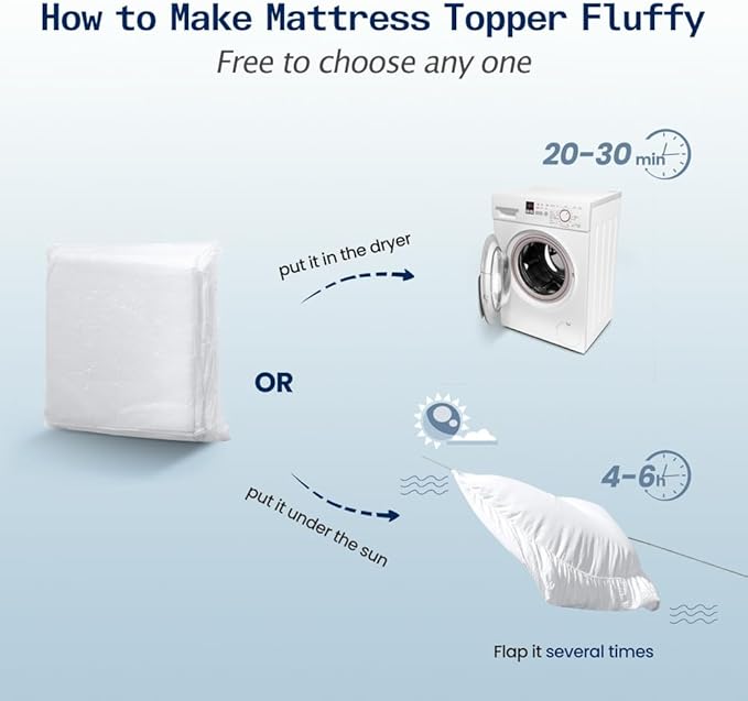 SOPAT Queen Size Mattress Topper – Extra Thick Pillow Top, Soft Down Alternative Fill, Deep Pocket Mattress Pad for Queen Bed (60x80 in, White)
