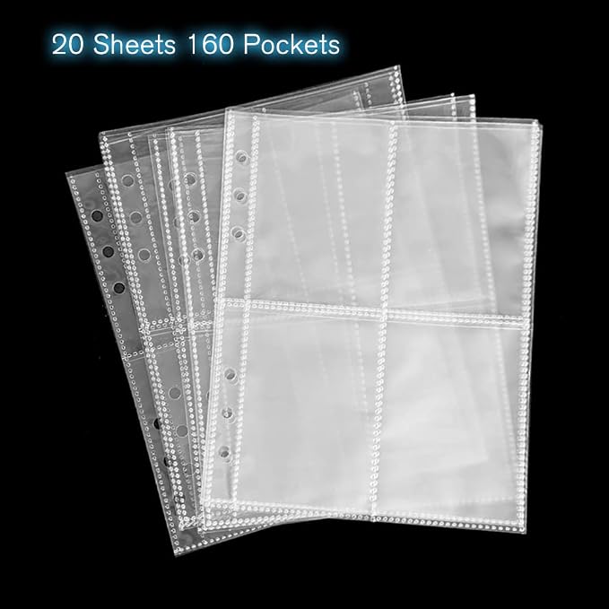 Clear Double-Sided Refill Inner Pages for Transparent Jewelry Storage Book 6 Ring Binder, 20 Sheets 160 Pockets - Image 3
