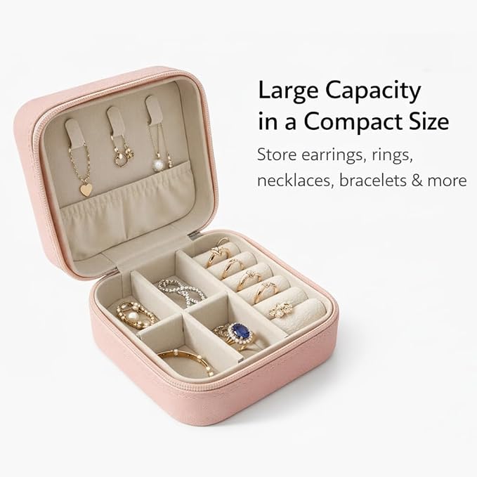 Jewelry Box for Women Girls, Small Travel Jewelry Organizer, Mini Portable Jewelry Storage Case as Small Gifts for Women, Pink - Image 4