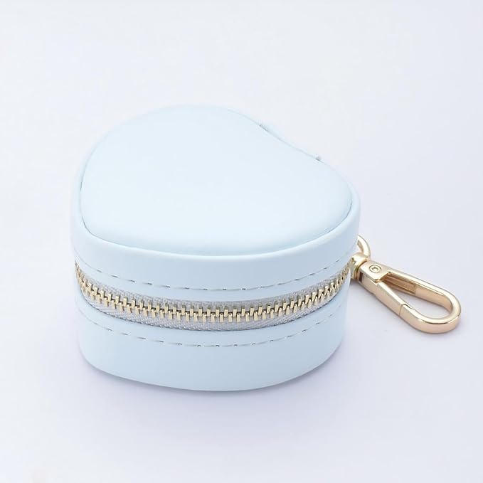 Heart Shape Ring Holder Keychain, Mini Travel Jewelry Case for Wedding Ring, Sports & Vacation, Portable Zipper Clutch Organizer for Earrings Necklace, Premium Gift for Women Girls (Blue) - Image 2