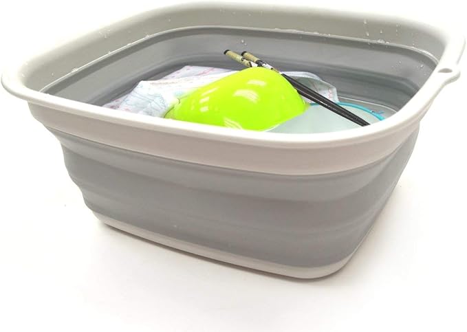 SAMMART 7.7L (2 Gallon) Collapsible Tub - Foldable Dish Tub - Portable Washing Basin - Space Saving Plastic Washtub (Grey, S) by SAMMART